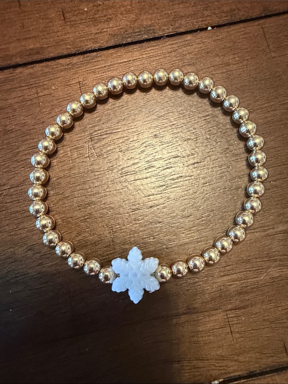 Park and Beach Gold Beaded Bracelet with White Snowflake Charm